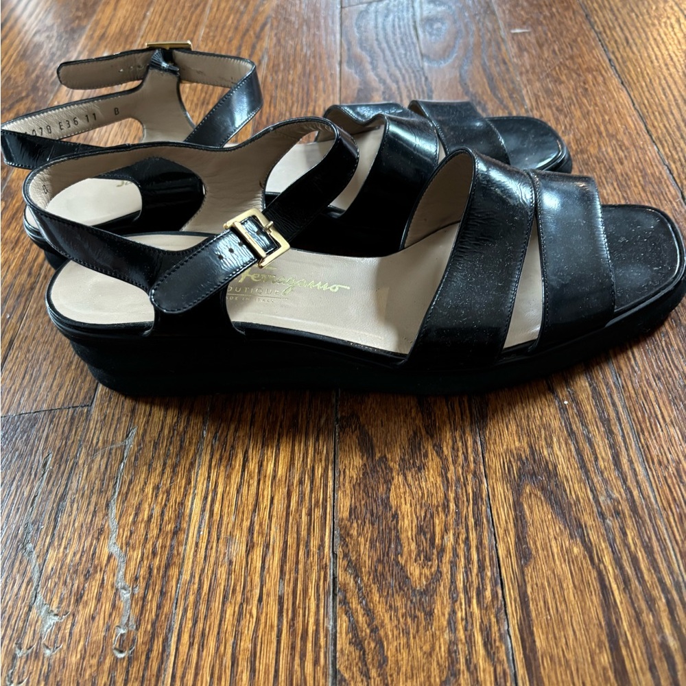 Black Flat Sandals with Ankle Strap and Caged Design